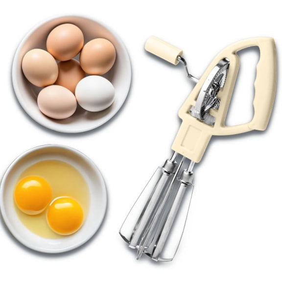 Rotary Egg Beater Manual Hand Crank Mixer - Stainless Steel Hand Mixer with Double Rotating Heads for Beating, Blending, and Whipping - Dishwasher Safe Kitchen Gadgets by (Cream)