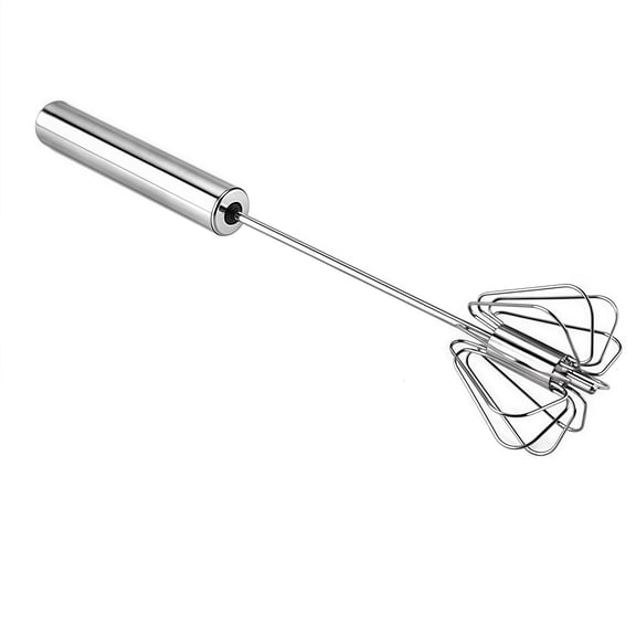 Rotary Egg Whisk Stainless Steel, Hand Push Blender for Whisking Beating Stirring, Multie Milk Frother Coffee Mixer, Kitchen Gadget, silver