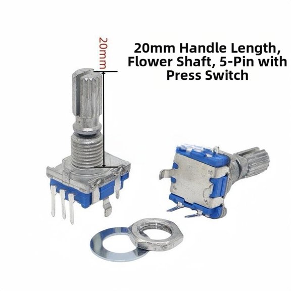 Rotary Encoder EC11 Designed for Electronic Control Circuits with Half or Plum Shaft Options and 5 Pin Interface (Plum 20mm)