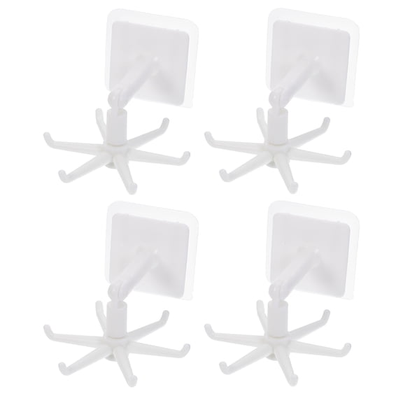 Rotary Folding Sticky Hook Spatula Storage Rack Shelf Kitchen Hooks up No Punching White Abs 4 Pcs