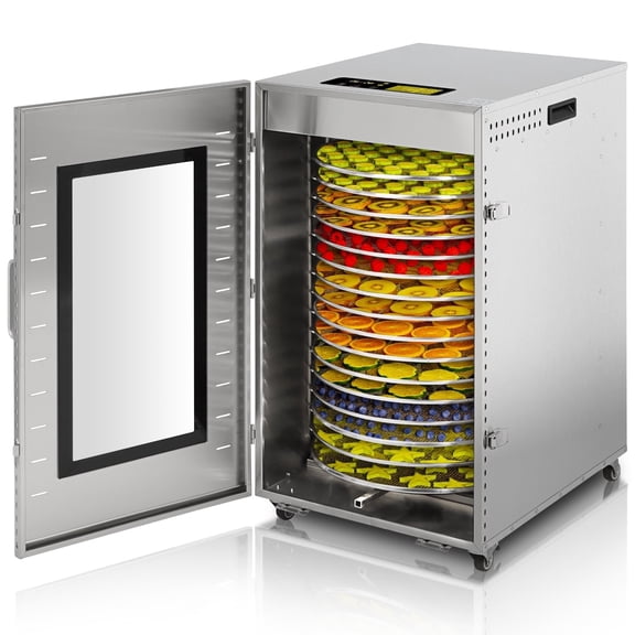 CERCKER Rotary Commercial Food-Dehydrator Machine 16 Trays, 17.52ft Large Dehydrator for Jerky, 1500w Stainless Steel Meat Dryer 190 Temperature Control