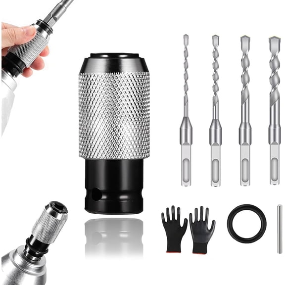 Rotary Hammer Adapter with Impact Drill Bits Set, Electric Drill Wrench to Electric Hammers Conversion Convert Adapter, Electrical Extension Tool Kit for Hammer Adapted Tools(1SET)