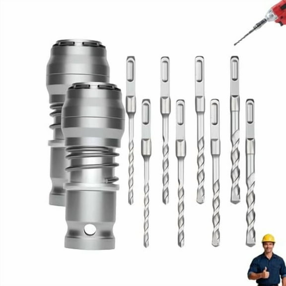Rotary Hammer Adapter with Impact Drill Bits Set,Electric Hammer to Drill Converter,4 Sizes Rotary H-ammer Adapter,Electrical Extension Tool Kit for H-ammer Adapted Tools,For Heavy-Duty HammerTasks