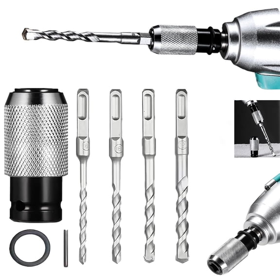 Rotary Hammer Adapter with Impact Drill Bits Set, Electric Hammer to Drill Converter with Impact Drill Bits, Quick Release Adapter for Concrete Brick Stone