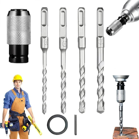 Rotary Hammer Adapter with Impact Drill Bits Set, Electric Hammer to Drill Converter, Quick Release Adapter Converter with Adapter and 4 Hammer Bits (1Set(5 pcs))