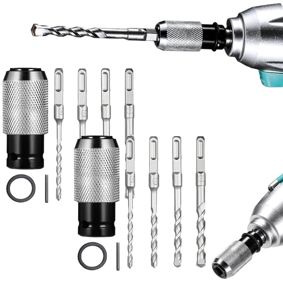 Rotary Hammer Adapter with Impact Drill Bits Set, Electric Wrench Converter Adapter with Drill Bit Kit, Square Shank Quick Release Tool Accessory for Drilling