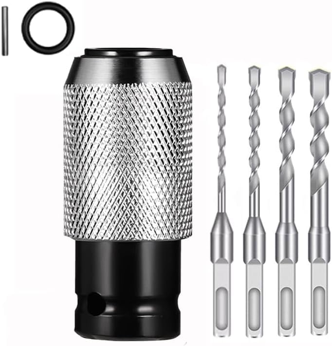 Rotary Hammer Adapter with Impact Drill Bits Set, Electric Wrench to Hammer Conversion Tool, 4-Piece Drill Adapter Kit for Concrete, Brick & Wood Drilling