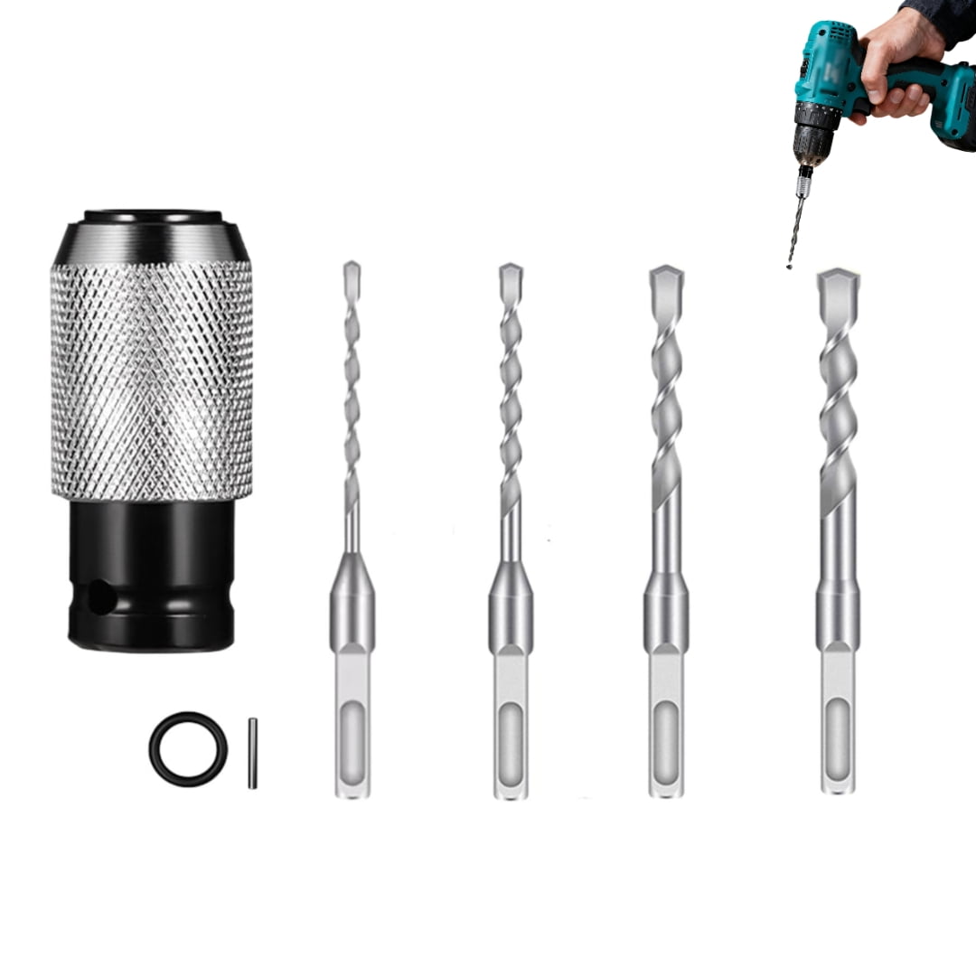 Rotary Hammer Adapter, Impact Drill Bits Set, Quick Release Adapters Converter, Multi-Functional Electric Hammer to Drill Converter with Adapter And Bits for Concrete, Brick, Stone (Grey)