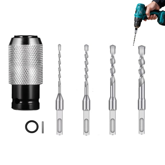 Rotary Hammer Adapter, Impact Drill Bits Set, Quick Release Adapters Converter, Multi-Functional Electric Hammer to Drill Converter with Adapter And Bits for Concrete, Brick, Stone (Grey)