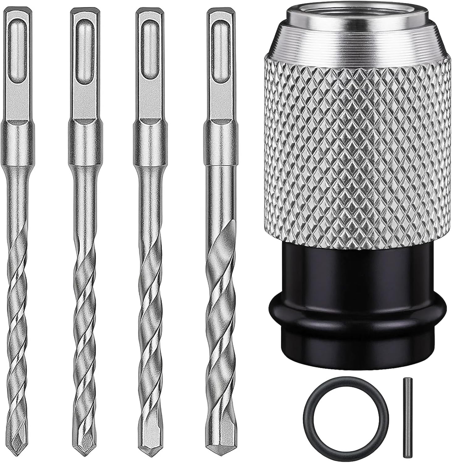 Rotary Hammer Adapter with Impact Drill Bits Set, Electric Hammer to Drill Converter Tool Kit, 4PCS Drill Bits for Concrete Wood Stone Drilling