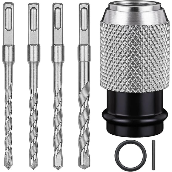 Rotary Hammer Adapter with Impact Drill Bits Set, Electric Hammer to Drill Converter Tool Kit, 4PCS Drill Bits for Concrete Wood Stone Drilling