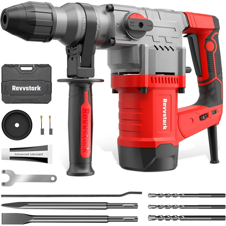 Revvstark Rotary Hammer Drill 1 1 4 Inch SDS Plus 13 Amp Heavy Duty Rotary Hammer Drill Safety Clutch 4 Functions with Vibration Control Including Grease Chisels and Drill Bits with Case Walmart