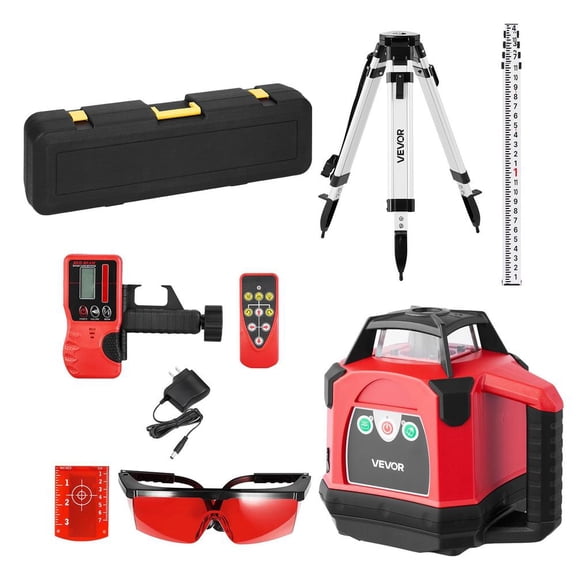 Rotary Laser Level Kit with 1650Ft Range, Self Leveling Red Beam Laser Transit, Heavy-Duty Tripod, Receiver, and Carrying Case for Construction