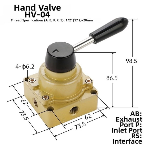 Rotary Lever Hand Valve 3 Position 4 Way Pneumatic Air Flow Control Manual Switch For HV-02 HV-03 HV-04, Aluminum Alloy Body With Sealed Thread, 1/4 Inch Interface(HV-04)