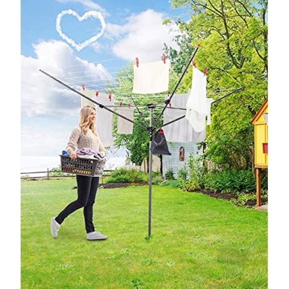 Rotary Outdoor Umbrella Drying Rack Umbrella Rotary Dryer Clothes Line Protective Cover 4 Arms with 165ft Clothesline Outdoor