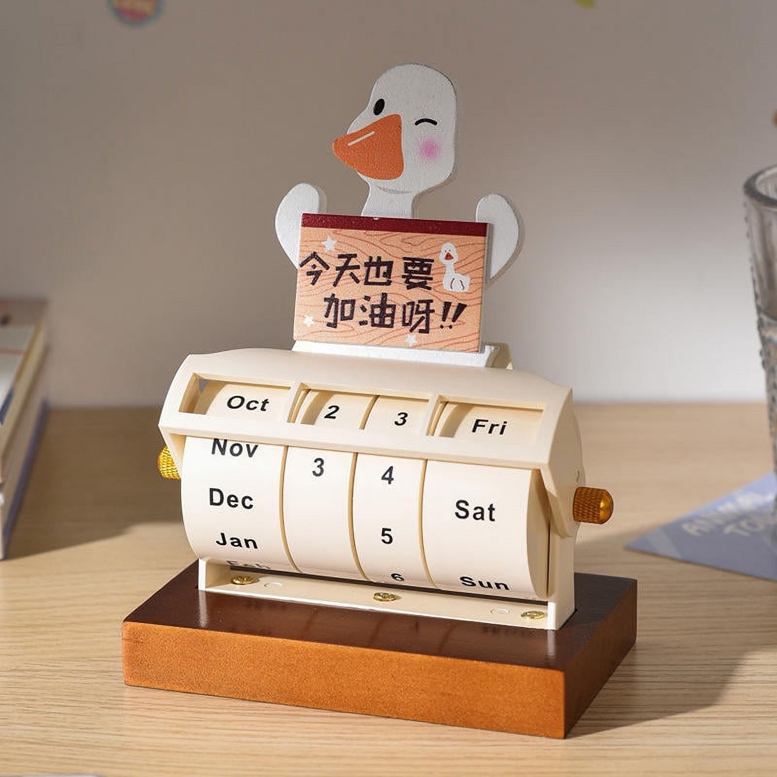 Rotary Perpetual Calendar for Desk, Wooden Wheeling Calendar, Month
