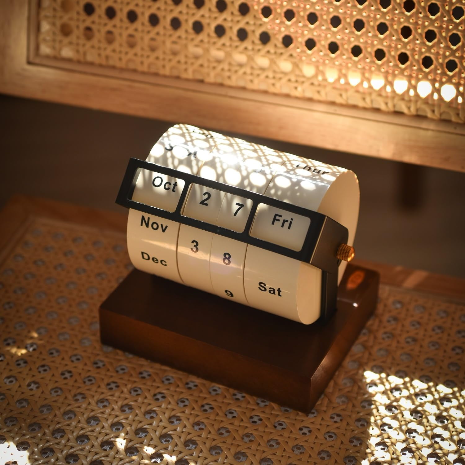 Rotary Perpetual Desk Calendar,Wooden Wheeling Calendar Month Week Day ...