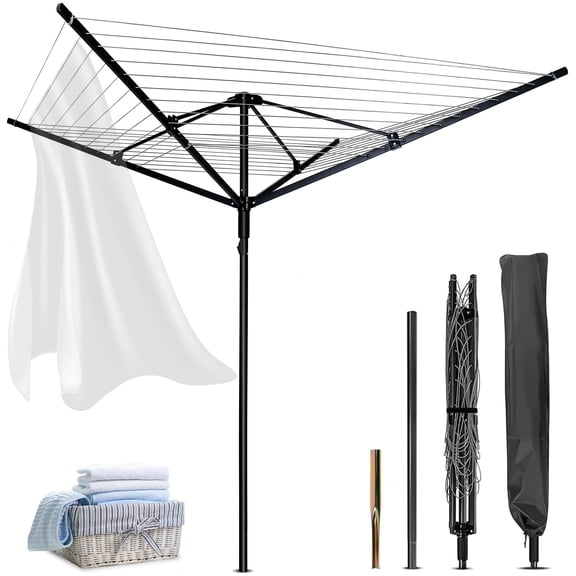 Rotary Retractable Umbrella Clothes Drying Rack, 12 Lines 165 Feet Space, Outdoor