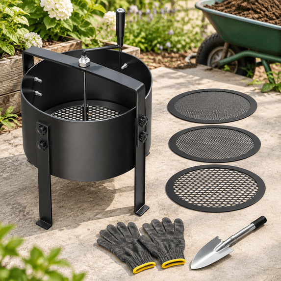 Screen Sander Rotary Soil Sifter With 4 Replaceable Screens, 13 Inch Garden Sieve For ...