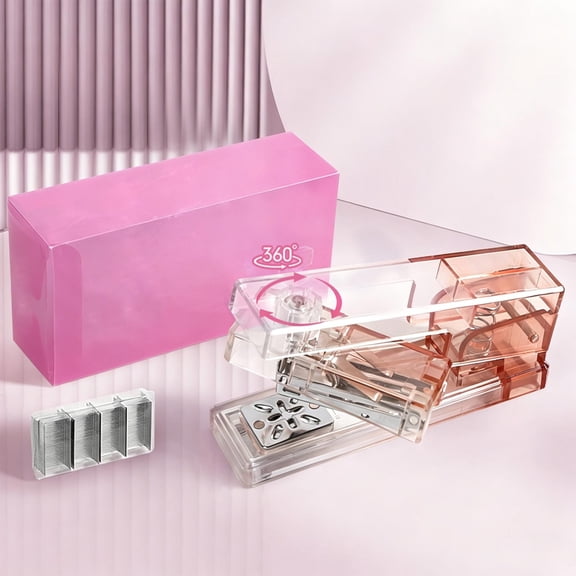 Rotary Stapler 360 Degree Rotating Transparent Gradient Mini Handheld Stapler, 8 Binding Directions, High Capacity Strong Penetration, Portable Office Home Use