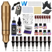 Rotary T ttoo Machine Kit with Power Supply, T ttoo Pen Set with Cartridges, 10 Color Bottles, Foot Pedal and Carrying Case