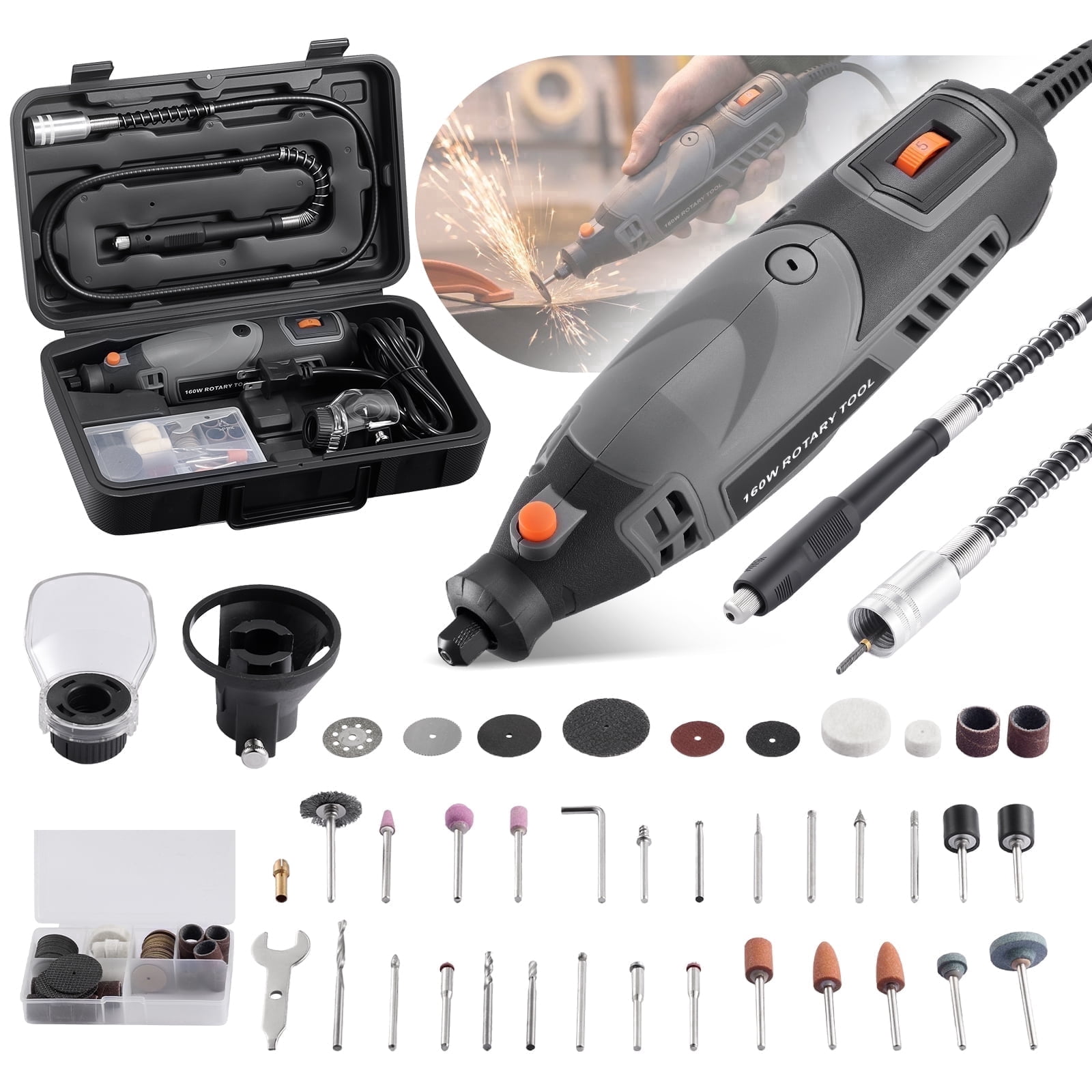 SPEEDWOW Rotary Tool Kit, Corded Power Rotary with Flex Shaft & 160 Accessories Tools, Variable Speed 33000RPM Electric Drill Set for Handmade Crafting Projects and DIY