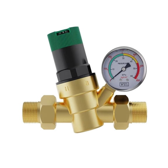 Rotary Two Way Water Pressure Reducing Valve With Gauge And Filter, Copper Body For Home RV for Camping, Adjustable 1-30 Kg, 1/2 3/4 1 Inch(1/2)
