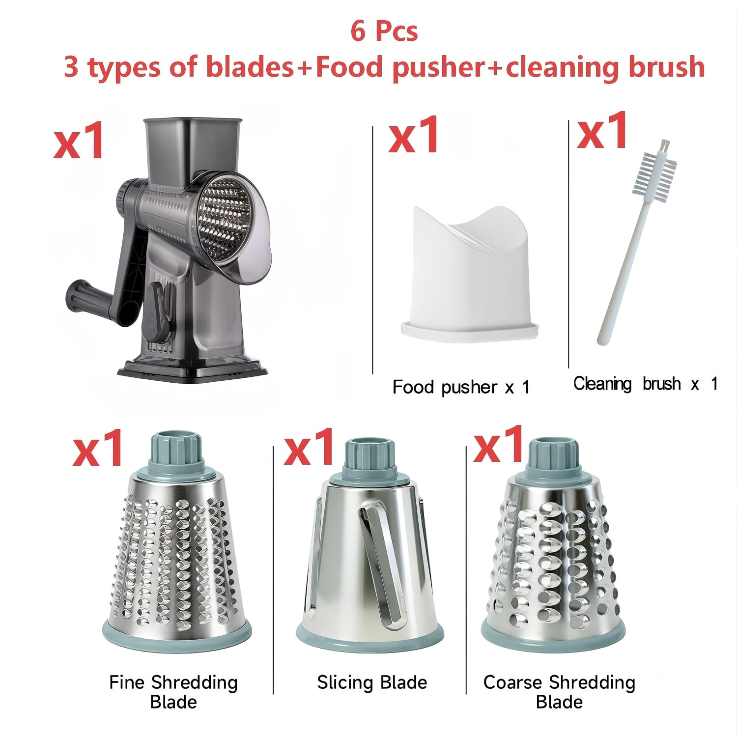 Rotary Vegetable Chopper & Cheese Grater, Manual Food Shredder with 3 ...
