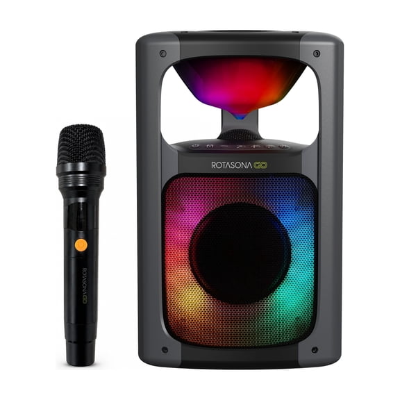Rotasona Portable Party Speaker 360°Surround Sound Bluetooth Speaker with Deep Bass 35W Wireless Karaoke Speaker with Mic/Guitar Input RGB Light Effects TWS Pairing for Outdoor/ Home