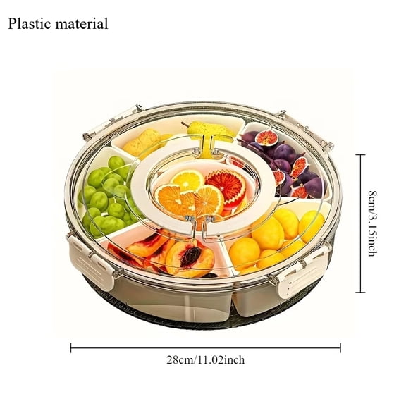Rotatable 5-Compartment Food Storage Tray with Lid Handle Dried Fruit Snack Vegetable Container Home Kitchen Serving Dish