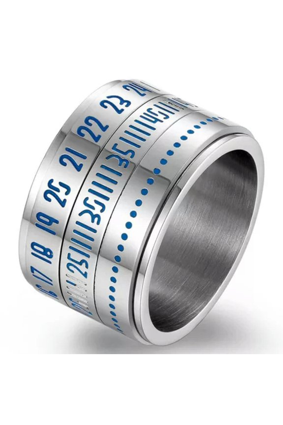 Rotatable Blue Luminous Display of Arabic Numerals Time Titanium Steel Ring 7-12