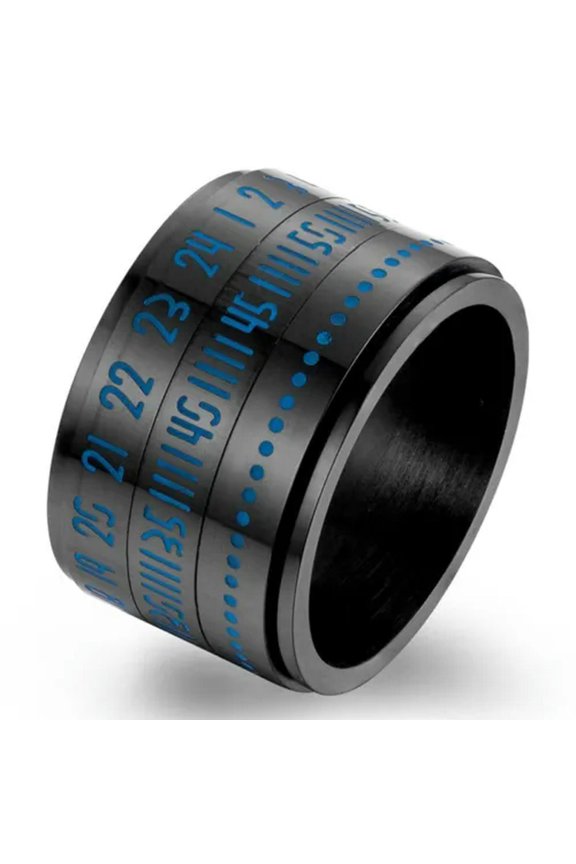 Rotatable Blue Luminous Display of Arabic Numerals Time Titanium Steel Ring 7-12
