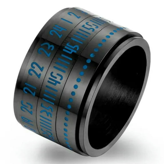 Rotatable Blue Luminous Display of Arabic Numerals Time Titanium Steel Ring 7-12