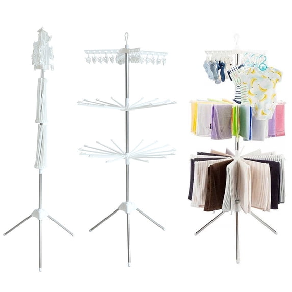 Rotatable Clothes Towel Rack, 3-Tier Folding Drying Rack for Indoor