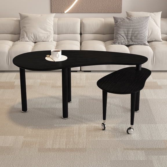 Rotatable Cocktail Table with Solid Rubber Wood Legs, 360 Rotating Coffee Table with Wood Grain Veneer Tabletop for Living Room, Bedroom