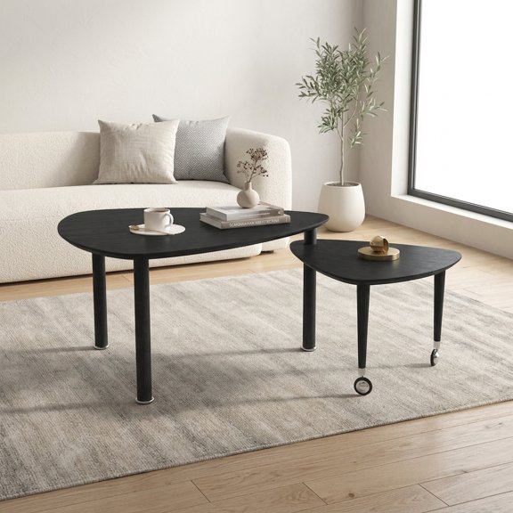 Rotatable Coffee Table with Storage Shelf - Modern 2-Tier Nesting Design