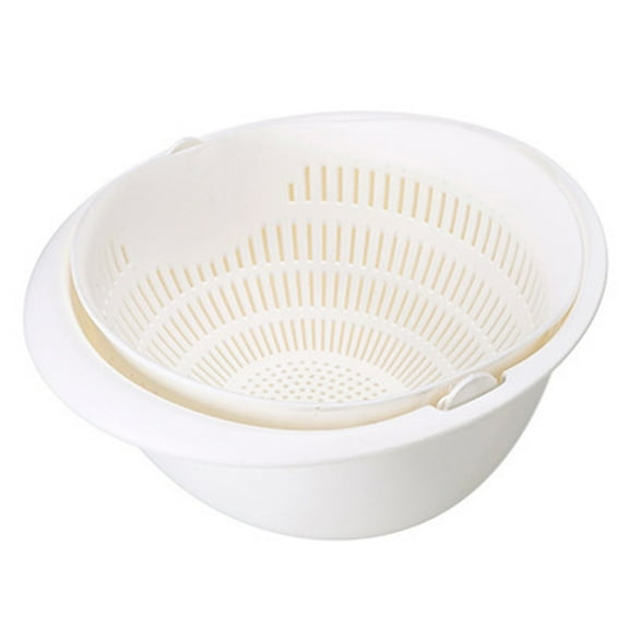 Rotatable Colander with Wash Bowl for Fruits and Vegetables - Soak, Wash and Drain Double Layer Strainer with Bowl - Pasta, Spaghetti, Noodles, Beans Strainer with Handle