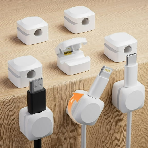 Rotatable Cord Organizer, Enhanced Spring Cable Clips, Strong Adhesive Cable Management, Desk Cord Holder for Nightstand, Office Accessories and Car (8*White)