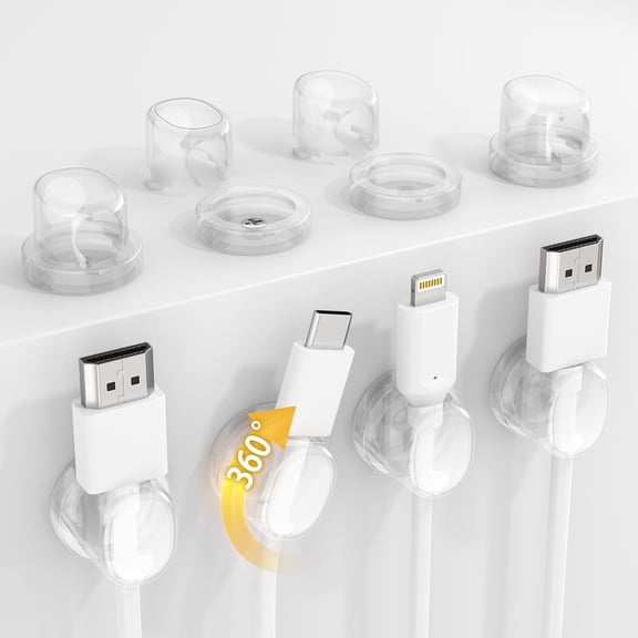 Rotatable Cord Organizer, Snap-Lock  Clips Phone Charger Cord Holder, 8 Pack Desk  Management, Adhesive Wire Organizer for Nightstand//Kitchen/Office Accessories/Room Decor, Clear