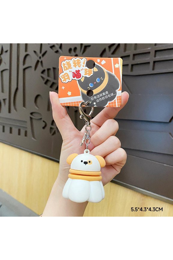 Rotatable Creative Rotatable Animal Feather Ball Keychain Black Cat Dog Capybara Panda Doll Women's Bag Hanging Ornament