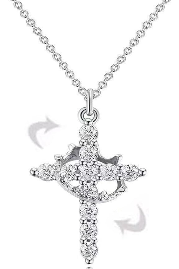 Rotatable Crown Cross Rhinestone Necklace for Women, Exquisite Cross Pendant Choker Cross Faith Pendant Necklaces, Religious Gift for Easter Baptism Birthday Mother's Day[s0362]