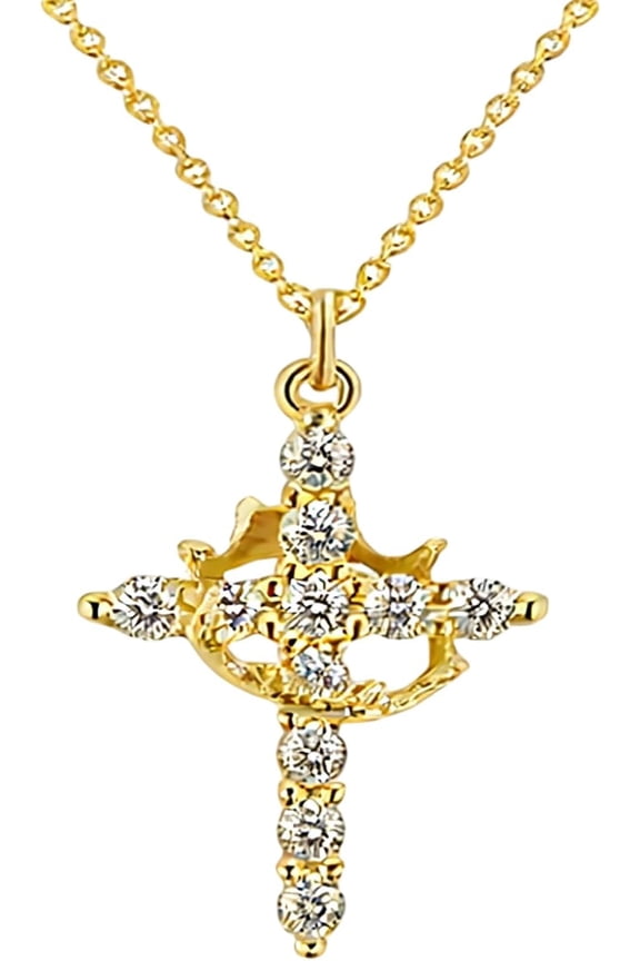 Rotatable Crown Cross Rhinestone Necklace for Women, Pendant, Choker, Style V3485