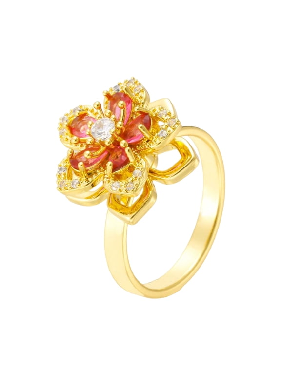Rotatable Crystal Flower Ring for Women - Adjustable Spinning Fidget Ring with Enamel Design, Sweet Valentine's Day Jewelry Gift (Multiple Colors)