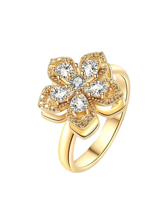 Rotatable Crystal Flower Ring for Women - Adjustable Spinning Fidget Ring with Enamel Design, Sweet Valentine's Day Jewelry Gift (Multiple Colors)
