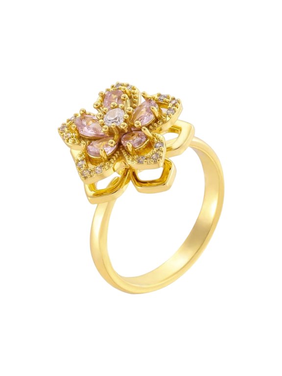 Rotatable Crystal Flower Ring for Women - Adjustable Spinning Fidget Ring with Enamel Design, Sweet Valentine's Day Jewelry Gift (Multiple Colors)