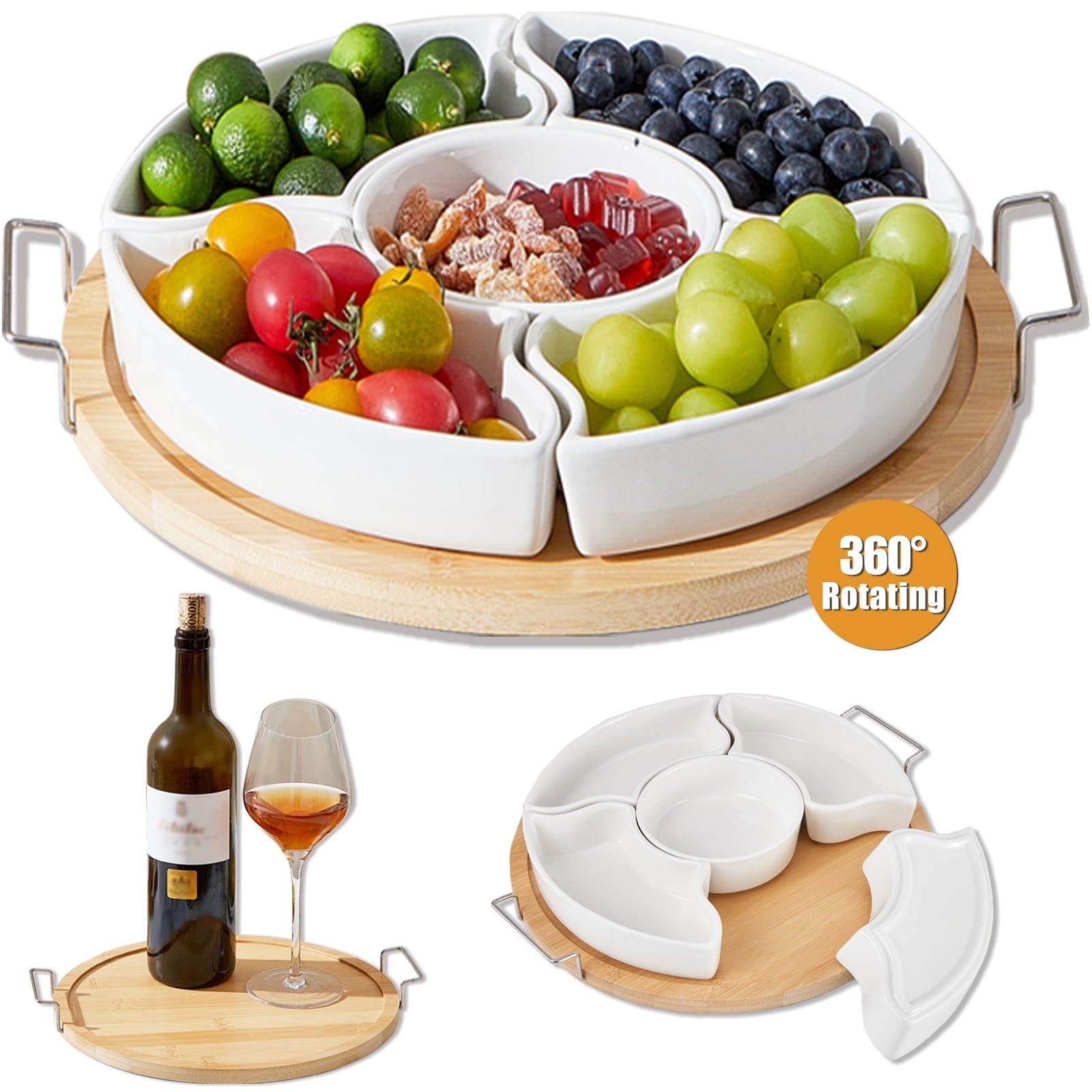 Rotatable Divided Serving Dishes Platters, Lazy Susan Serving Tray with ...