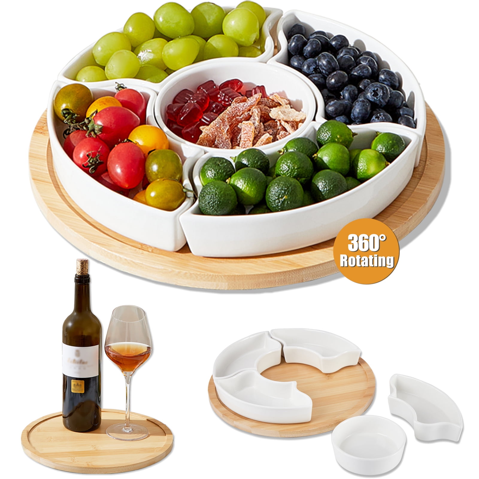 Rotatable Divided Serving Dishes Trays, Lazy Susan Serving Tray Snacks ...