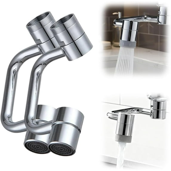 Rotatable Faucet Aerator Extension, 1080° Universal Swivel Sink Faucet Extender, U Shape Copper Rotating Faucet Extender with Adjustable Robotic Arm, 2 Spray Modes for Bathroom and Kitchen (2Pcs)