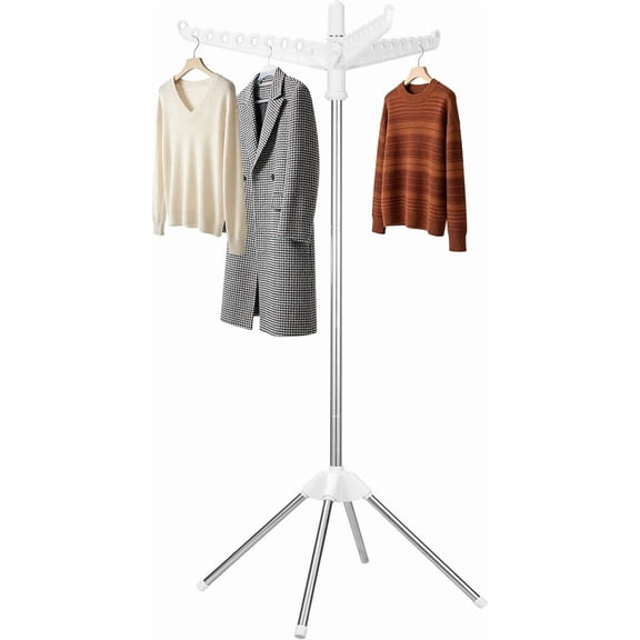 Rotatable and Foldable Clothes Drying Rack 59 Inch Laundry Drying Tree with 27 Hanging Holes, Space-Saving 4-Legged Free Standing Hanger Stand for Indoor, Balcony and Laundry Room