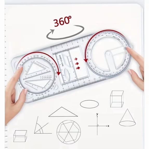 Rotatable Geometry Drawing Ruler Set with Triangle Scriber Templates for Students Architects